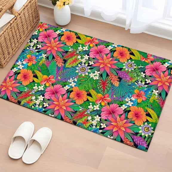 Colorful Floral Entryway Rug 2'x3' Non Slip Front Door Mats, Summer Botanical Flowers Watercolor Entrance Rugs Indoor Outdoor Carpet, Washable Floor Mats Small Area Rug for Bedroom Kitchen