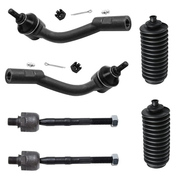 Detroit Axle - Front 6pc Tie Rods Kit for 2006-2011 Hyundai Accent, 4 Inner & Outer Tie Rods 2 Boots 2007 2008 2009 2010 Replacement