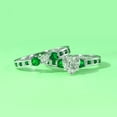 thumbnail image 5 of Couple Rings White Gold Plated 925 Sterling Silver Ring Green 1CT Heart CZ Women Wedding Ring Sets Men Titanium Steel Ring, 5 of 7