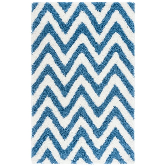 SAFAVIEH Chevron Giuseppe Chevron Shag Area Rug, Ivory/Blue, 6' x 9'
