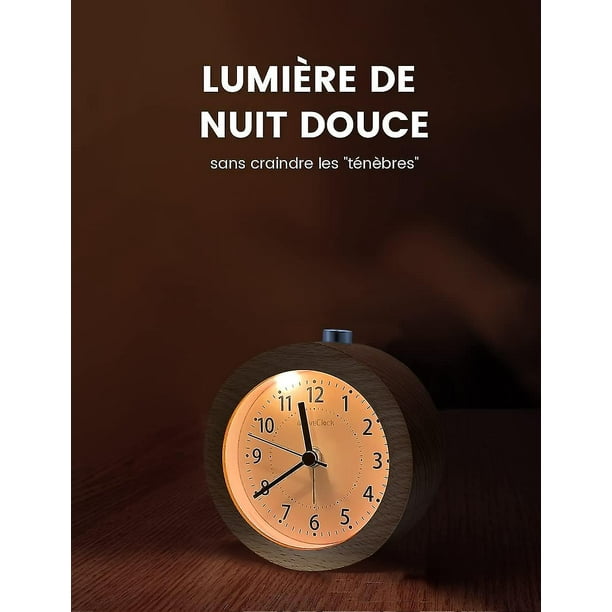 Reloj despertador matutino con pilas reloj despertador analogico de madera para viajes silencioso y luminoso sin tictac funcion de repeticion manecillas del reloj alarma de sonido ascendente Walmart e...