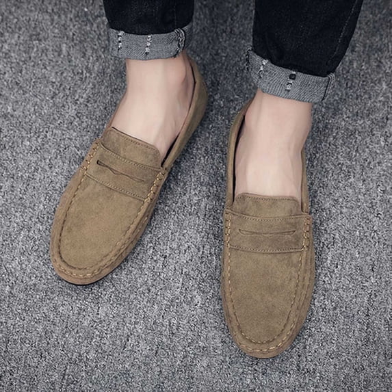 The Driving Loafer for Men Slip-On Shoes Casual Loafers, Sustainable & Washable Suede Flat Penny Loafers Retro Round Toe Non-Slip Slip-On Casual Walking Shoes