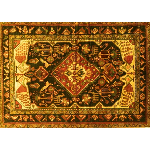 Ahgly Company Machine Washable Indoor Rectangle Persian Yellow Traditional Area Rugs, 7' x 10'
