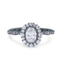 Black Tone, Simulated Cubic Zirconia Size-7 Vintage Art Deco Halo Oval Wedding Engagement Bridal Ring 925 Sterling Silver