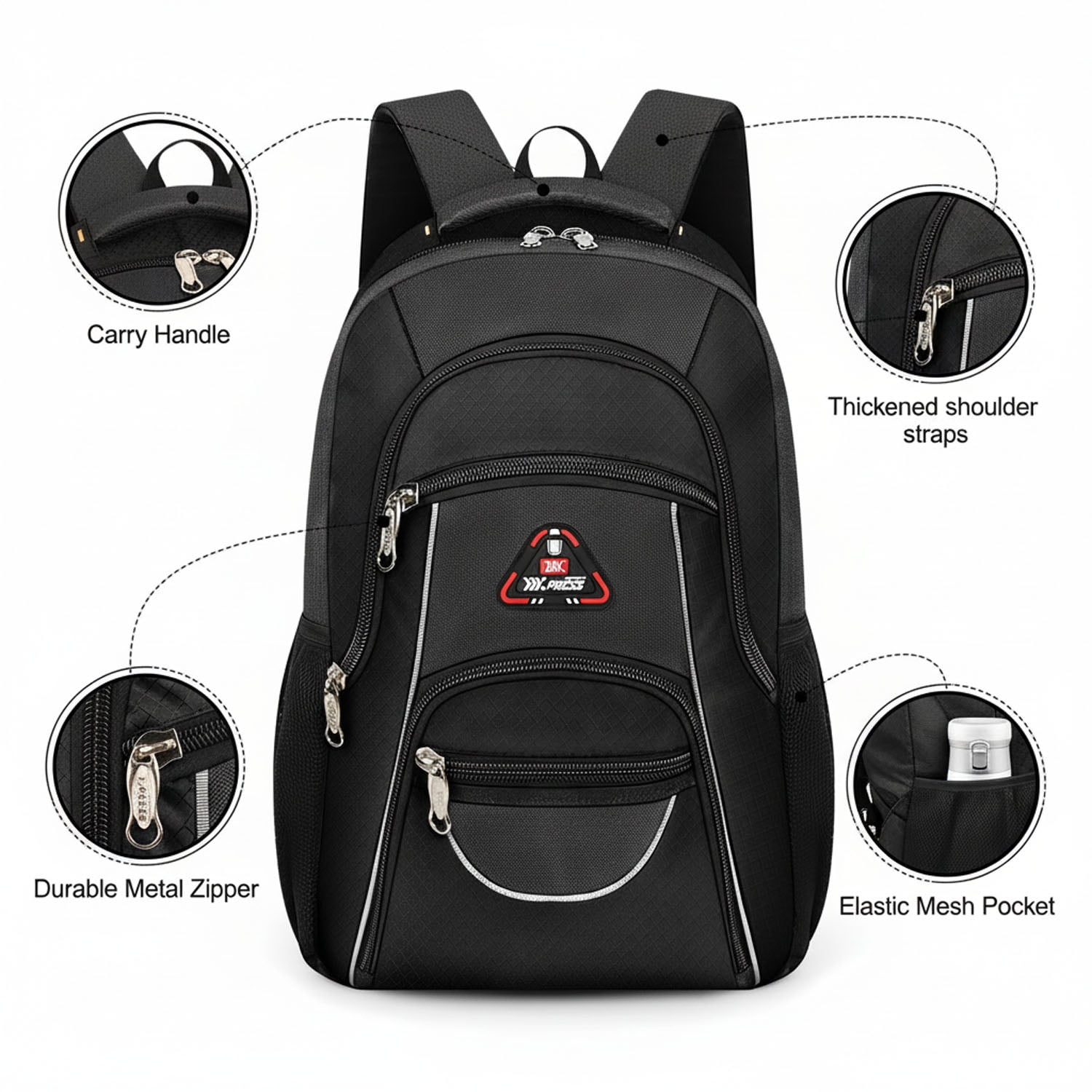 Extra Large Travel Backpack with Laptop Pocket,35L Lightweight Travel Work College School Bag for Men and Women,Black,06512