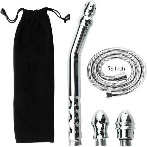 Lingsheng Shower Cleaner Enema Douche System with 59 Inch Hose, Anal Douche Kit for Adult Toys, Silver