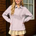 thumbnail image 2 of hotojiny Girls Long Sleeve Shirt Half Zip Collar Polka Dot Print Casual Loose Pullover Sports Top for Fall Winter(Pink,7-8 Years), 2 of 7