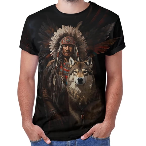 Howling Wolf Graphic T Shirt For Everyday Casual Outdoor and Daily Wear Mens Short Sleeve Novelty Tee