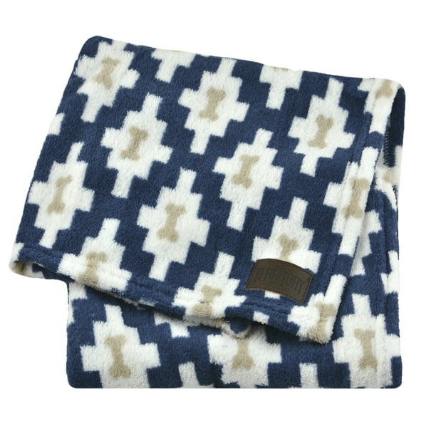 Territory Fluffy Fleece Dog Blanket, Bone Print, Blue, 30" x 36