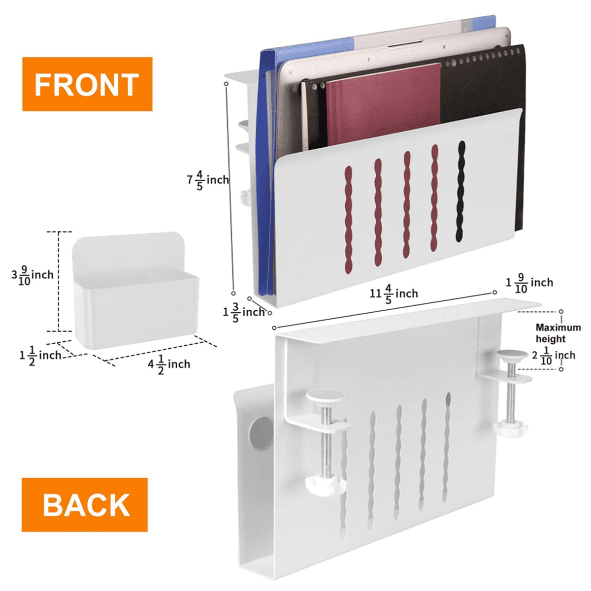 Desk Side Storage Under Desk Storage, Steel Hanging Desk Organizer, Laptop Holder, with Pen Holder,Desk Storage Holder,B