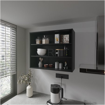 JERFIT 36 Modern Black Wall Cabinet with 3 Adjustable Shelves for Kitchen Storage Wall Mounted Display Organizer in Engineered Wood