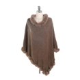 thumbnail image 1 of Women Woolen Faux Rabbit Fur Poncho Pullover Wrap Stole Shawl With Fur Trim, 1 of 1
