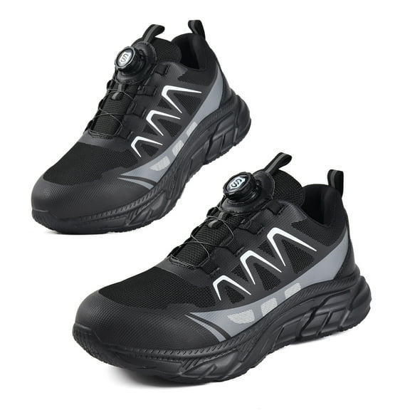 SUYSTEX Men Safety Shoes Breathable Steel Toe Cap Work Boots Rotating Buckle Lightweight