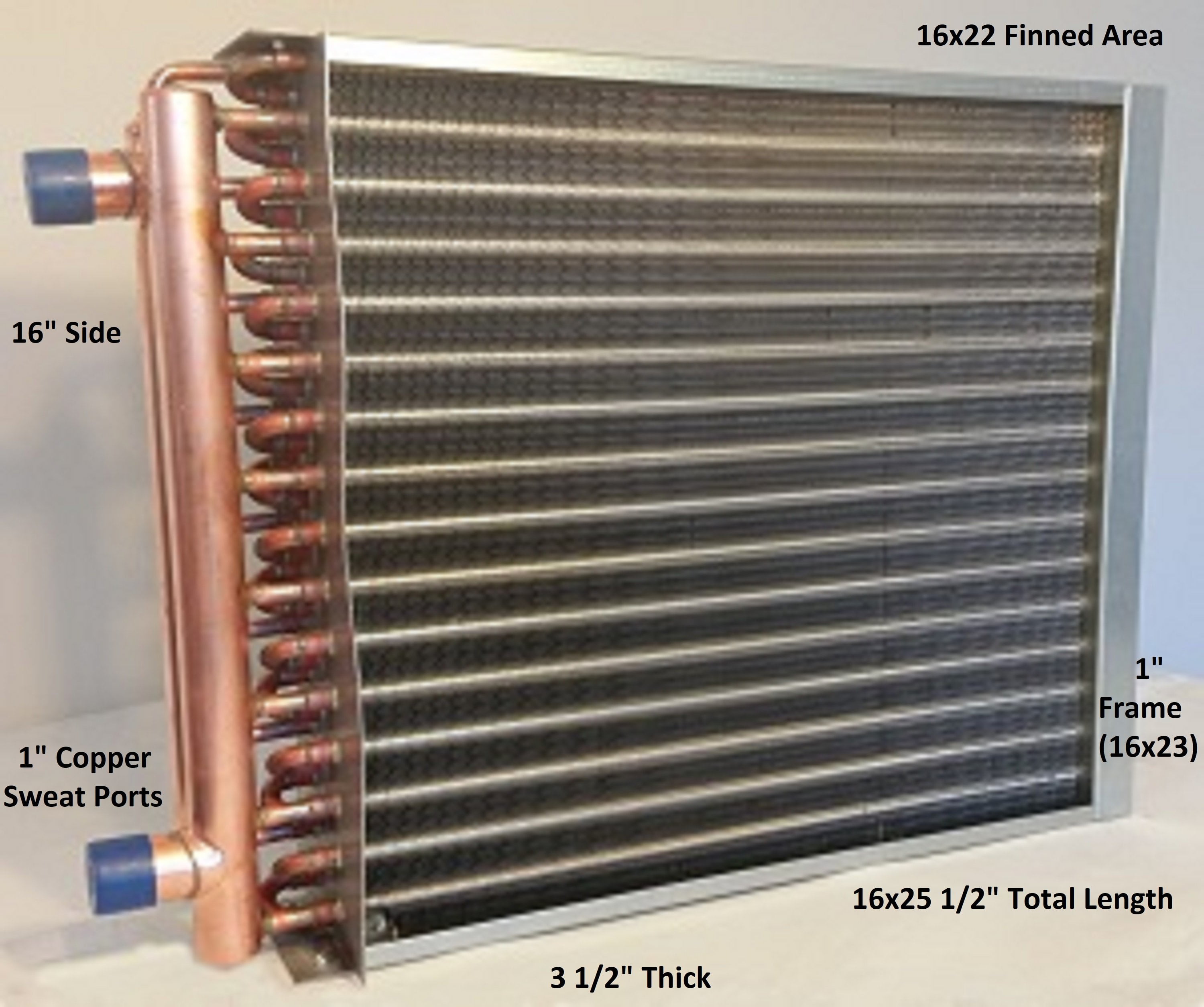 16x22 Water to air échangeur de chaleur cuivre 1" Ports avec Installer Kit 