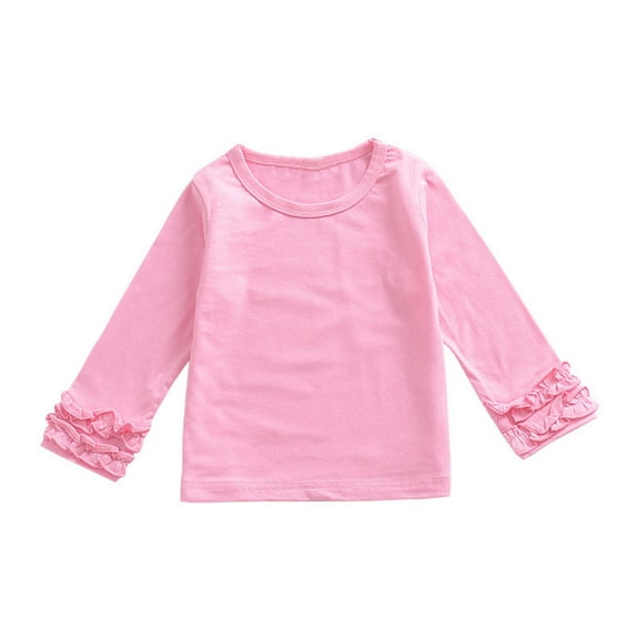 Coerni Baby Toddler Girl Long Sleeve Blouse Kids Solid Color Basic Tee Tops Little Girls Ruffle Cuffs T-Shirt Fashion Clothes