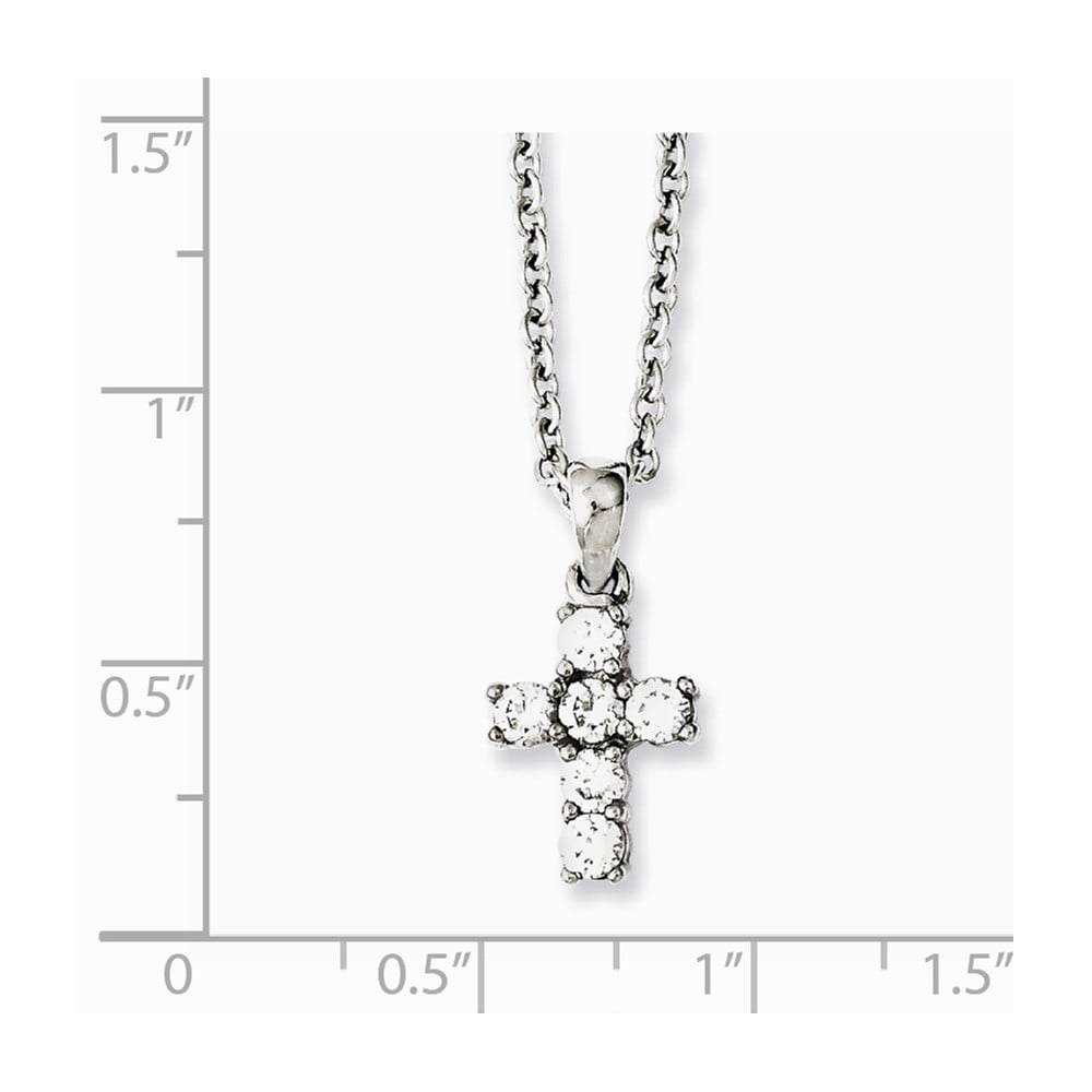 Stainless Steel Polished Round CZ Cubic Zirconia Cross Necklace Chain with Secure Lobster Lock Clasp 