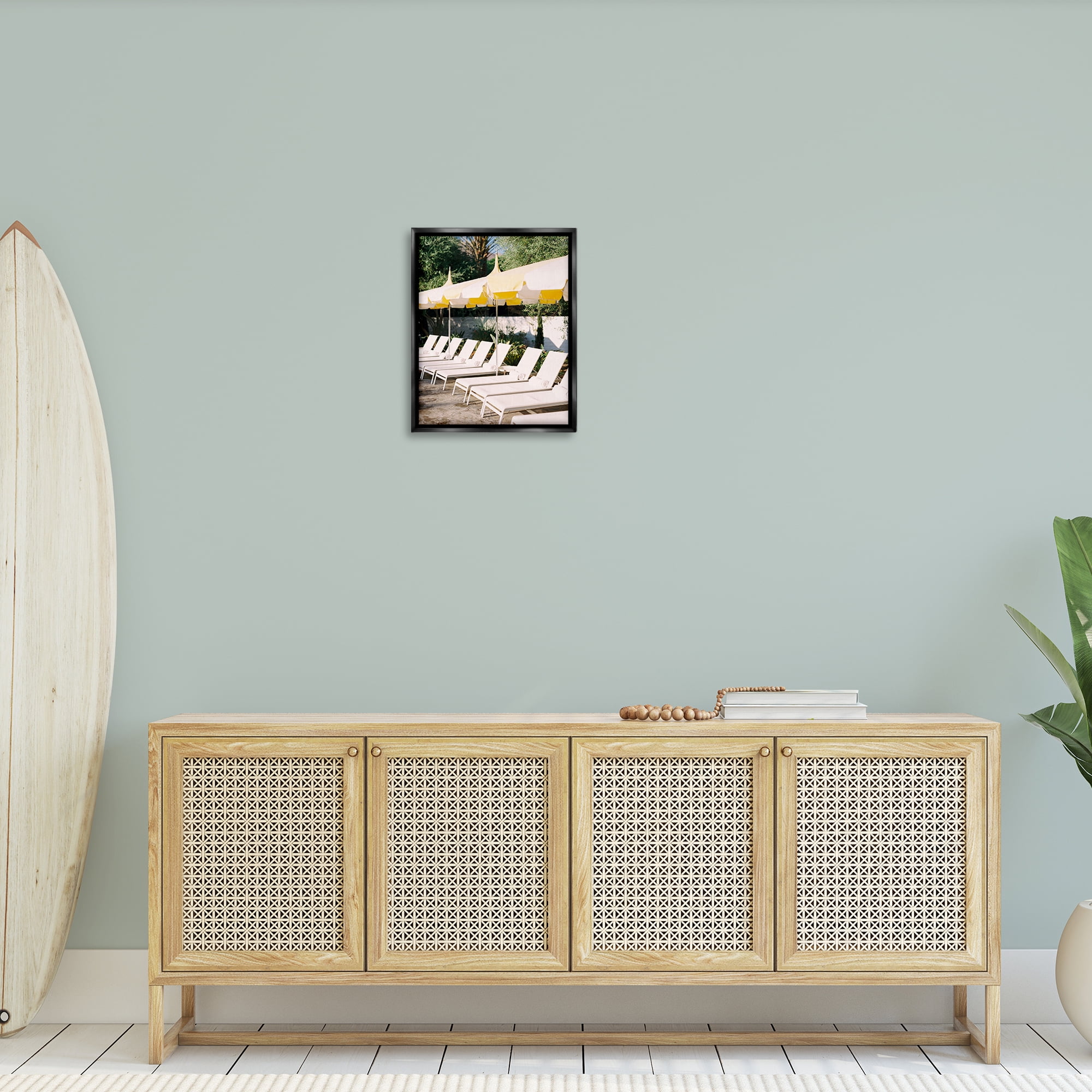 Stupell Industries Poolside Beach Chairs Landscape Photography Black Floater Framed Canvas Art Print Wall Art, 17 x 21