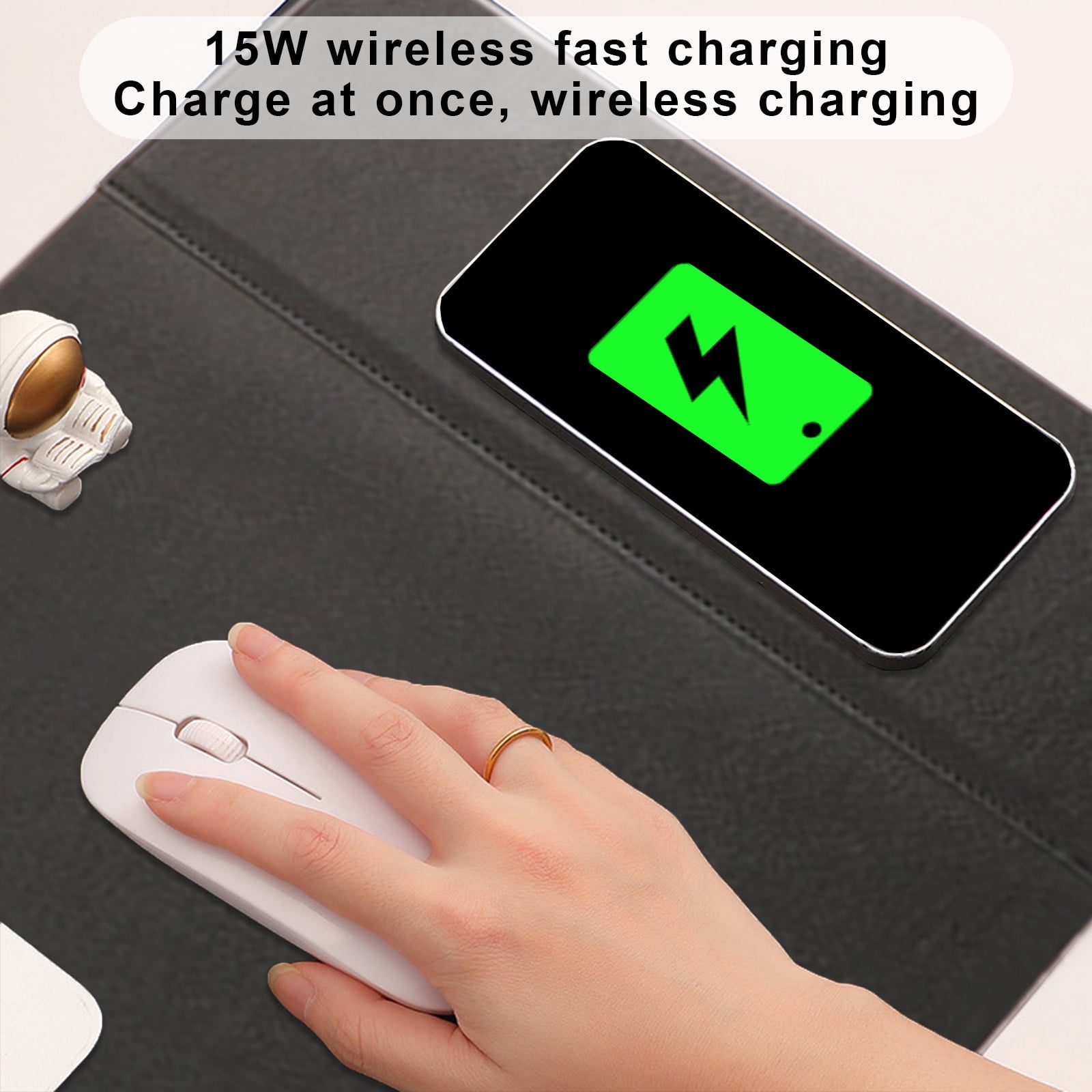Usloyux Under $5 15W Fast Charging Mouse Pad, Multifunction Wireless Charging Stand, Office Computer Folding Desk Mat, Phone Charger Pad for Work Gaming