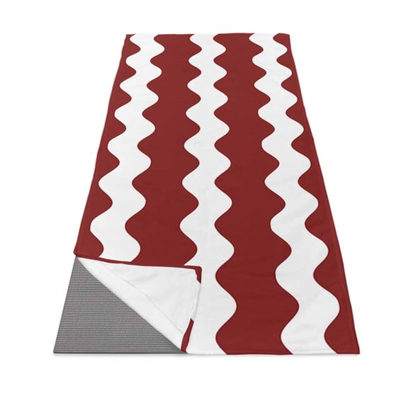 Red Ripple Yoga Towel for Hot Yoga Non Slip, Simple Red White Waves Aesthetics Yoga Mat Towel Absorbent Yoga Sweat Towels Microfiber Hot Yoga Blanket for Bikram Pilates 26"x70"