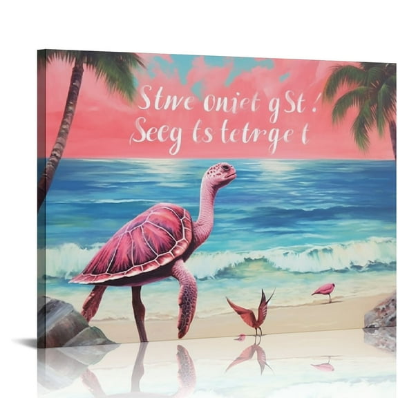 Nawypu Tropical Ocean Wall Art Pink Flamingo Sea Turtle Coastal Beach Framed Canvas Wall Art for Living Room Inspirational Farmhouse Wood Prints Pictures for Bathroom Bedroom Dorm Wall Decor,