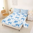 thumbnail image 2 of Erosebridal Blue Watercolor Bow Tie Bed Sheets 4pcs for Girls Women,Cartoon Floral Clover King Sheets for Kids Teens,Luxury Bedroom Decor, 2 of 5