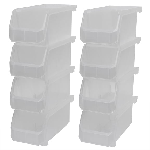 ReadySpace Medium Plastic Storage Bins, Stackable Organizer, Clear, 8 Pack