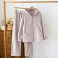 thumbnail image 2 of Wensltd Women's Hooded Fleece Pajama Set Solid Color Zip-Up Front Long Sleeve Top and Pants Cozy Winter Loungewear, 2 of 7
