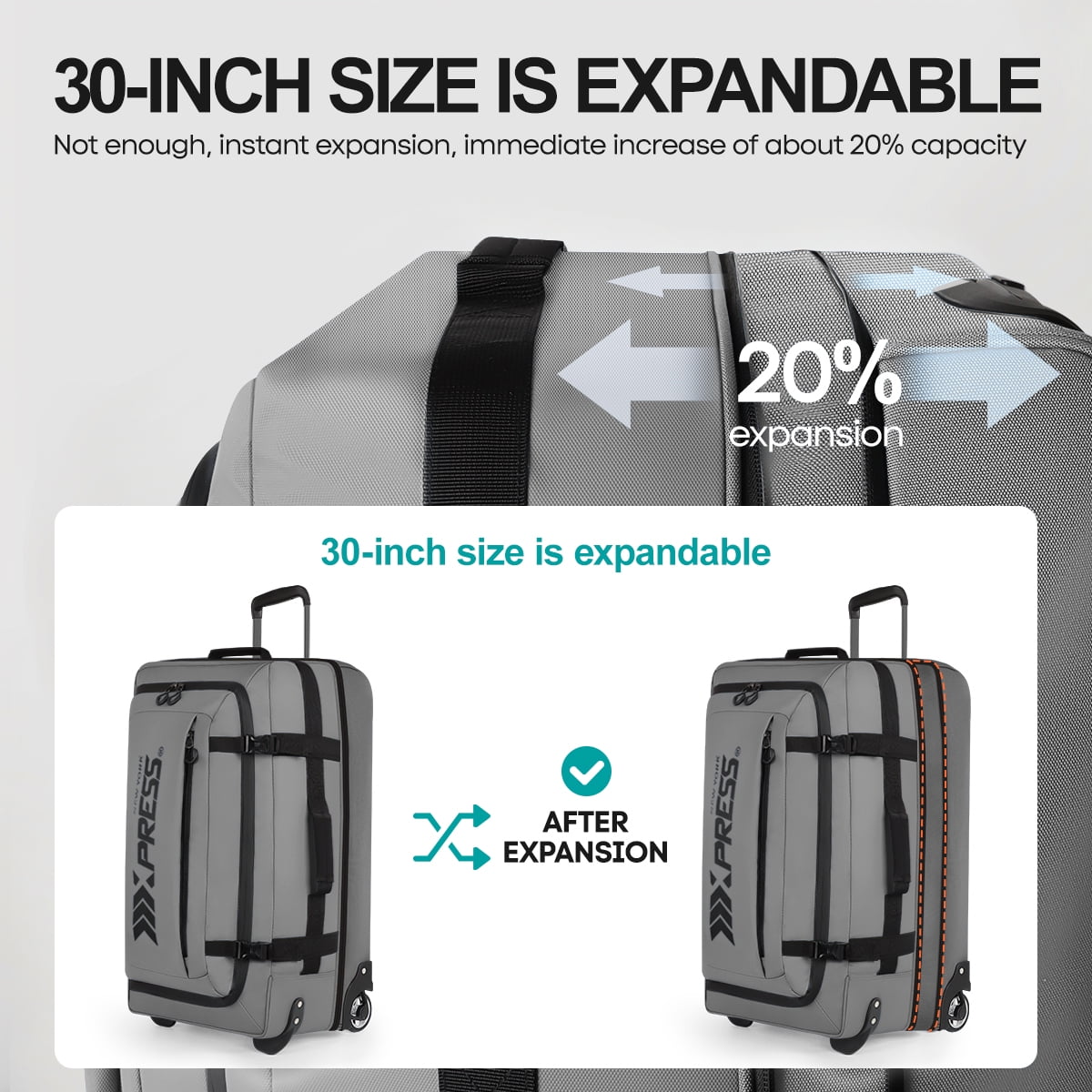 3 Piece Softside Luggage Set, Expandable Suitcases with Wheels, Heavy-Duty Waterproof Travel Bags, 20/26/30 in, Grey - TA069