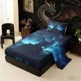 thumbnail image 2 of Erosebridal Celestial Starry Dragon Twin Sheet Sets for Boys and Girls, Teal Blue Fantasy Bedding, 3-Piece, 1 Flat Sheet, 1 Fitted Sheet and 1 Pillowcase, 2 of 6