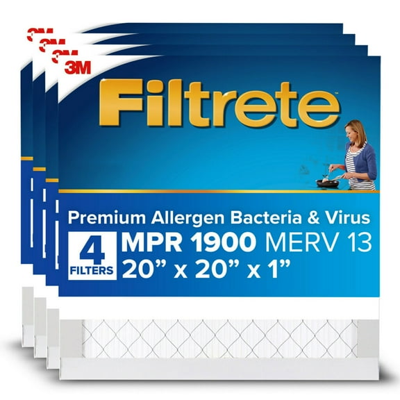 Filtrete 20x20x1 HVAC Furnace Air Filter, MPR 1900 MERV 13, Ultimate Allergen Reduction, 4 Pack