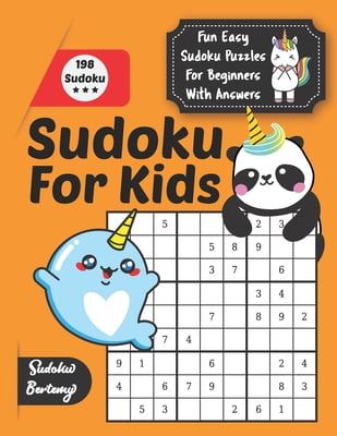 suduko for kids fun easy sudoku puzzles for beginners with answers kids suduko book 9x9 with cute characters unicorn pandacorn and dolphin lovers ages 6 12 or plus boys and girls paperback