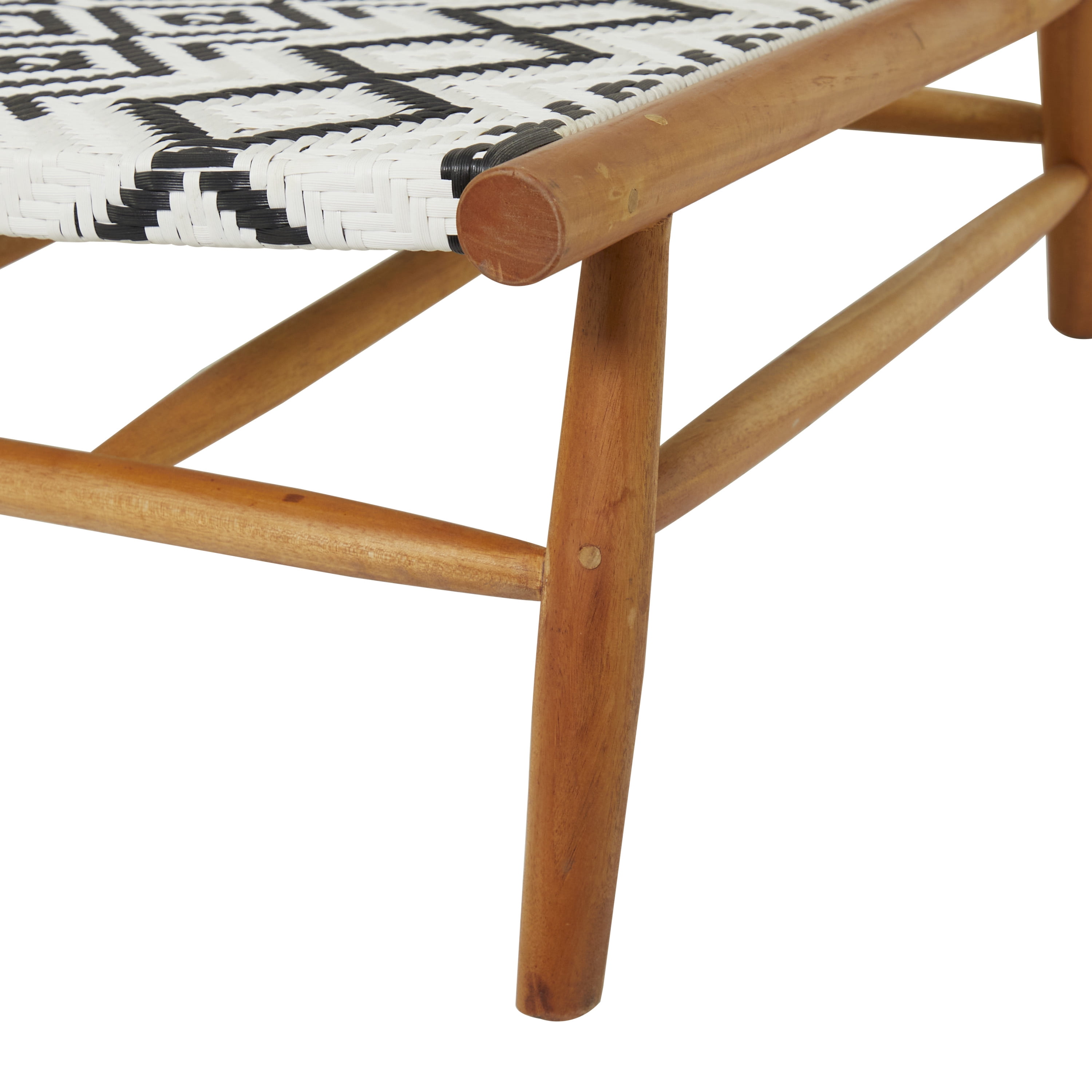 DecMode Wood Lounge Chair with Black Tribal Woven Seat, White, Set of 2
