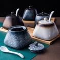 thumbnail image 2 of EeaseCA Simple Ceramic Sugar Bowl Salt Pot Pepper Storage Jar Practical Seasoning Pot Container Condiment Spice Box Holder for Home Kitchen (Ink Snow), 2 of 8