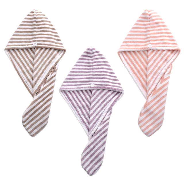 Paquete de 3 toallas de microfibra para el cabello para mujer, toalla absorbente para el cabello con botones para secar el cabello