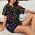 thumbnail image 4 of Fuzoiu Rainbow Glitter Print Women's Short-Sleeved Pajama Set,Lounge Sleepwear Set,Womens Pajama Sets 2 Piece,Button-Up Top and Shorts with Pockets-XX-Large, 4 of 7