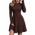 thumbnail image 3 of Womens Long Sleeve Fall Dresses with Flowy Casual Ribbed Knit Crew Neck Knee Length Sweater Dress Brown XL, 3 of 8