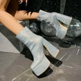 thumbnail image 5 of Silver Women'S Fashion Winter High Top Boots Platform High Heel Waterproof Sparkly Lace Up Casual Comfortable Outdoor Shoes Size 38 Foot Length 9.45In, 5 of 9
