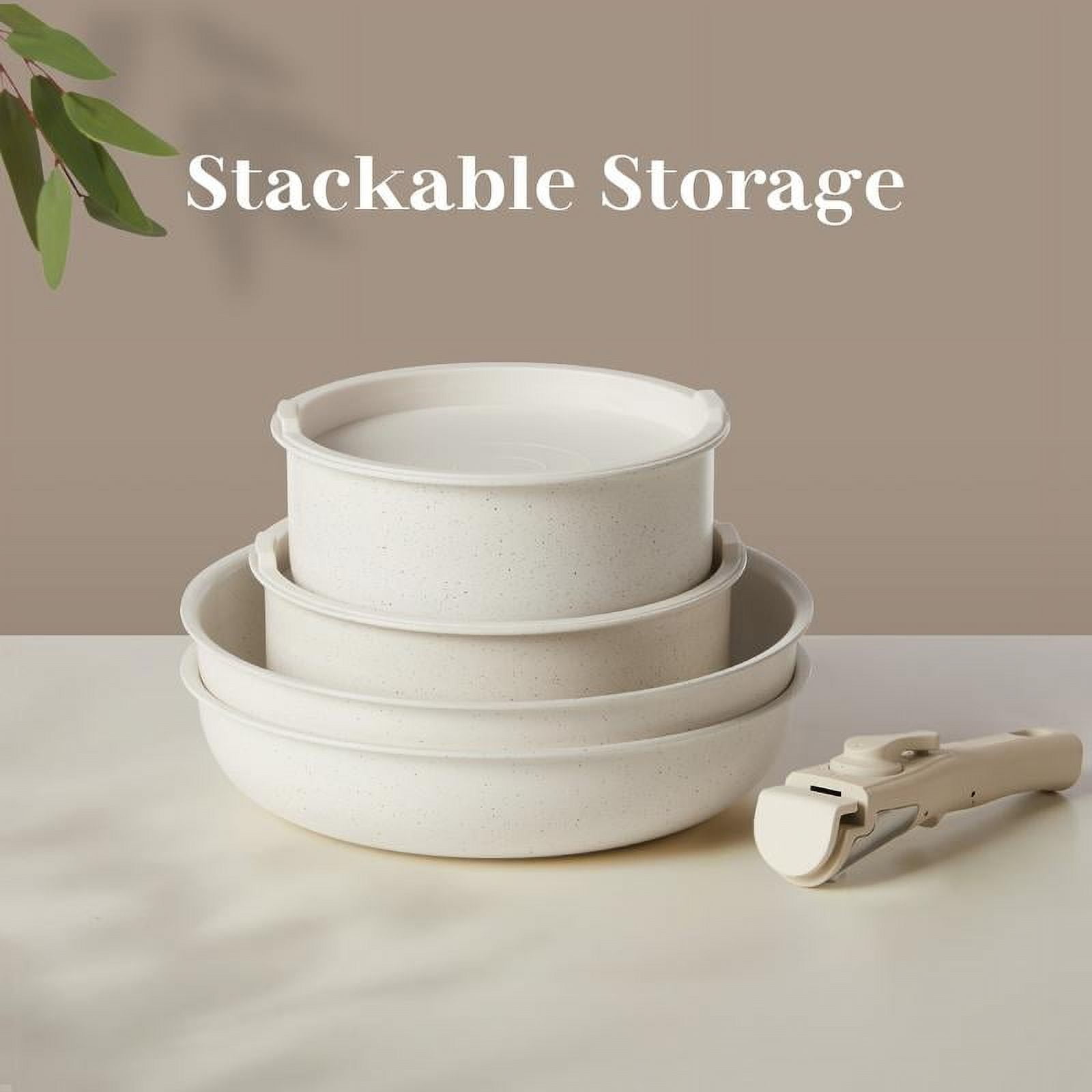 【Deal】12-Piece Nonstick Pots and Pans Set - Kitchen Cookware with Removable Handles - Ideal for Home Cooking, Cream White
