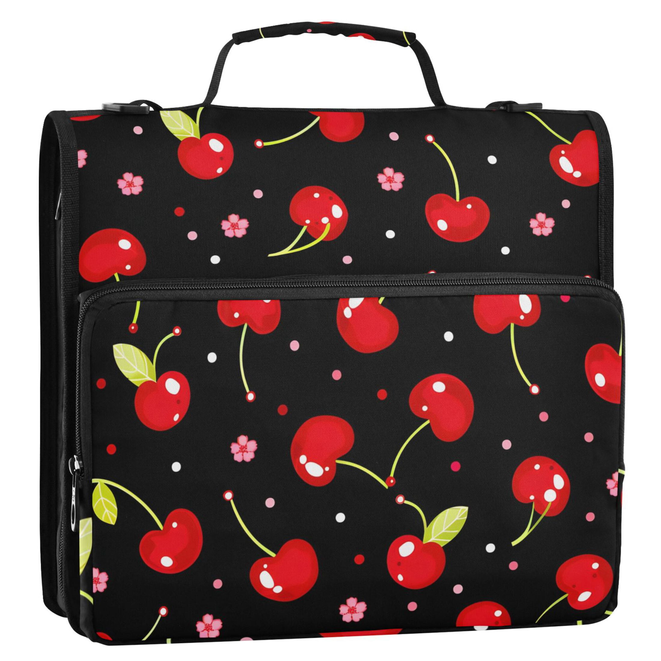 ALAZA Zipper Binder Cherry Floral Black 3 Ring Trapper Keeper File