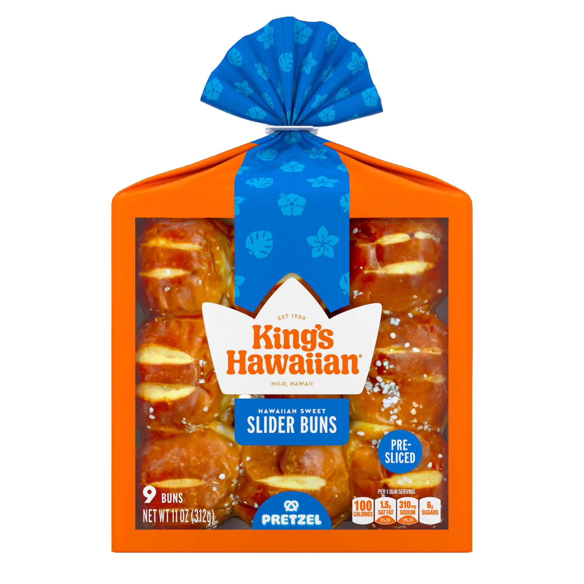 King's Hawaiian Pretzel Pre-Sliced Slider Buns, 9 Count, 11 oz, Shelf-Stable