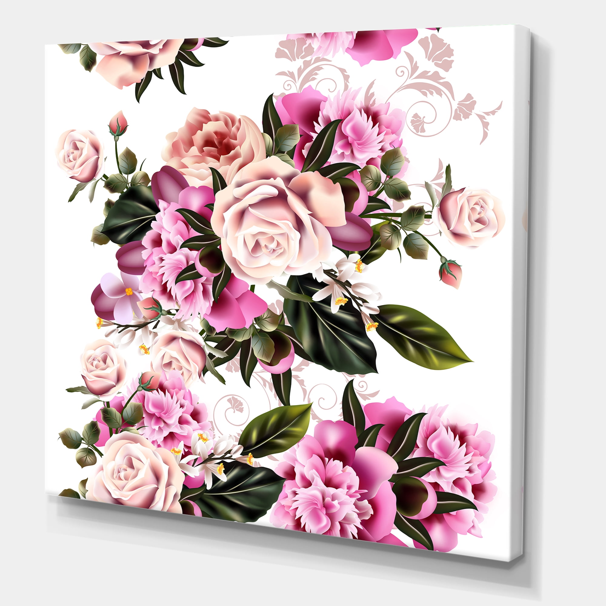 Peony Vintage Flowers 30 in x 30 in Painting Canvas Art Print, by Designart