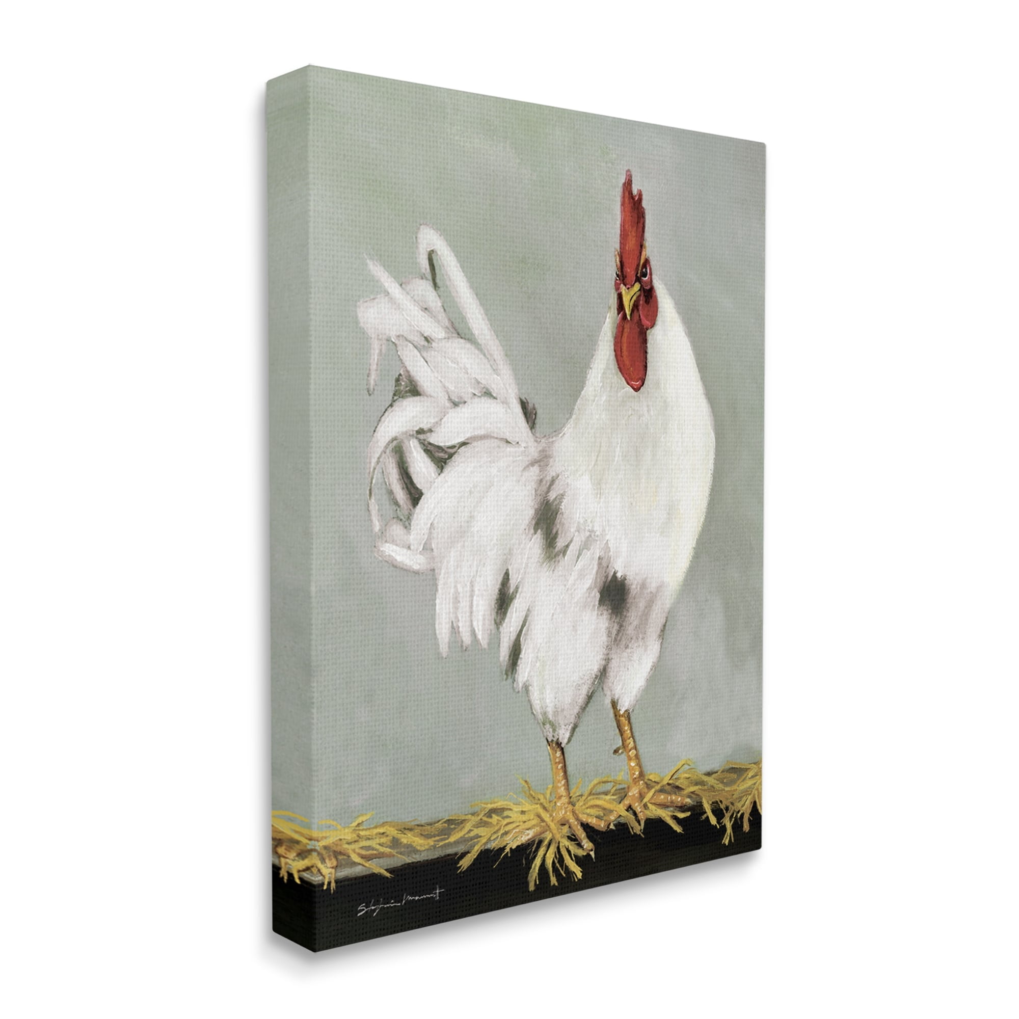 Stupell White Rooster Farmhouse Animal Animals & Insects Painting Gallery Wrapped Canvas Print Wall Art