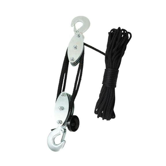 lacooooppia Rope Hoist Lifting Heavy Objects, Sturdy, Metal Wheels Bearing Structure, Heavy Duty, Professional Rope Hoisting Pulley Block , 3 Wheel Black Rope, 15m Rope