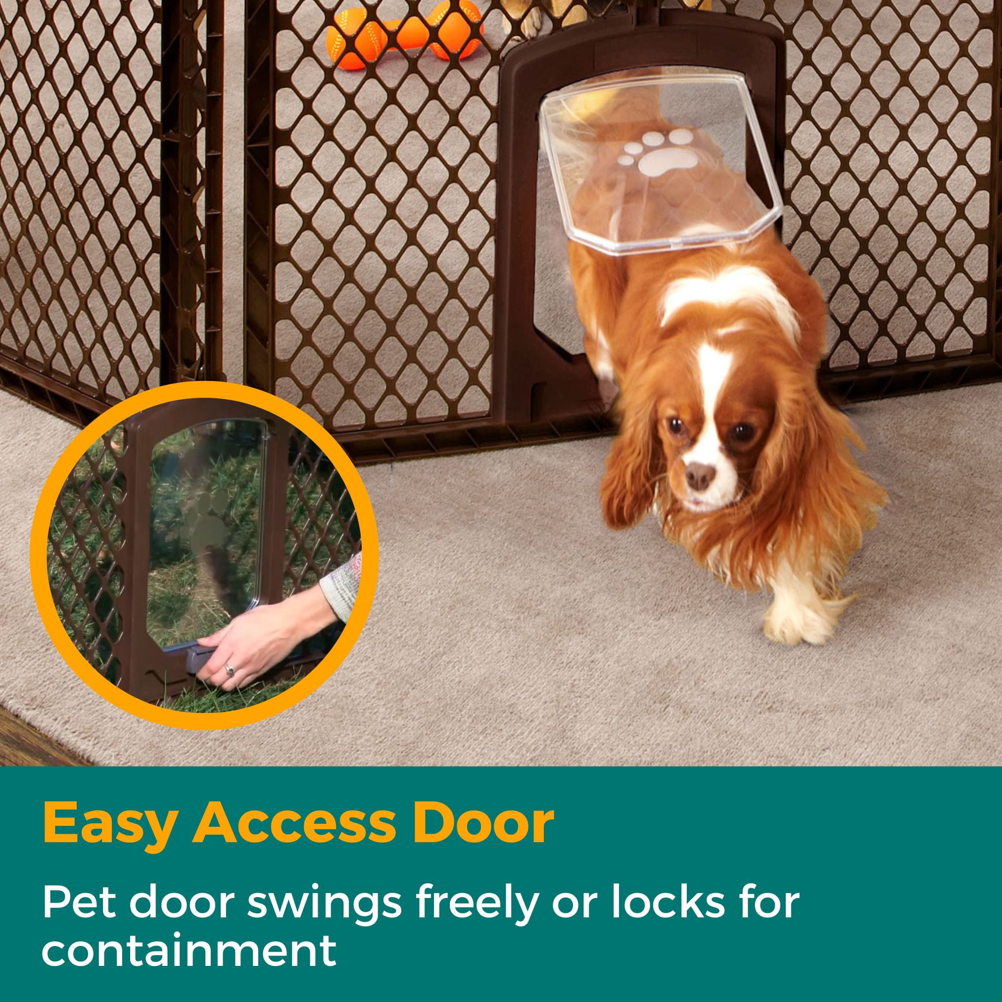 North States MyPet 8-Panel Plastic Petyard Passage Indoor and Outdoor Playpen for Dogs, Brown