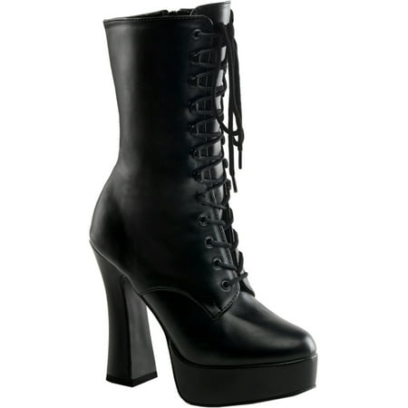 5 Inch Hot Gothic Ankle Boots Stack Heel w/ 1 1/2 Inch Platform Black Poly
