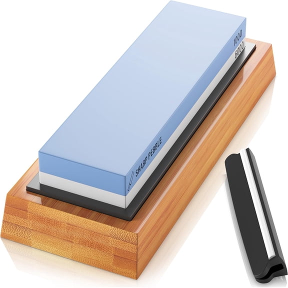 Premium Whetstone Knife Sharpening System – 1000/6000 Grit Whetstone Knife Sharpener Kit with Angle Guide & Non-Slip Bamboo Base – Guided Beginner Instructions
