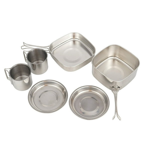 OUNONA Camping Utensils Set Stainless Steel Cooking Cookware with Folding Handles Portable Outdoor Picnic Kitchen Tools