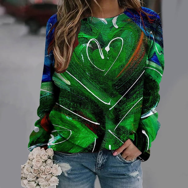 Puntoco, camisas informales de manga larga para mujer, sudadera de cuello redondo con estampado de St Patrick Vintage, suéter, tops sueltos Puntoco Puntoco-1477