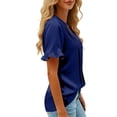 thumbnail image 5 of Xijirk Women's V-Neck Satin Blouse Short Sleeve Ruffle Shirt with Pleated Front Casual Top for Everyday Wear,S, 5 of 8