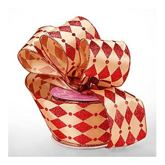 Red And Ivory Harlequin Satin Glitter Wired Ribbon - 2 1/2in. Width - 10 Yards (56110832)